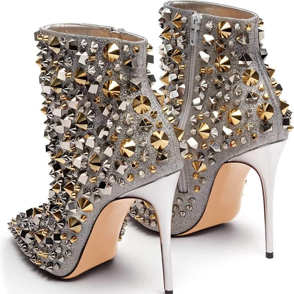 Women Fashion High Heel Ankle Boots with Rivets Po